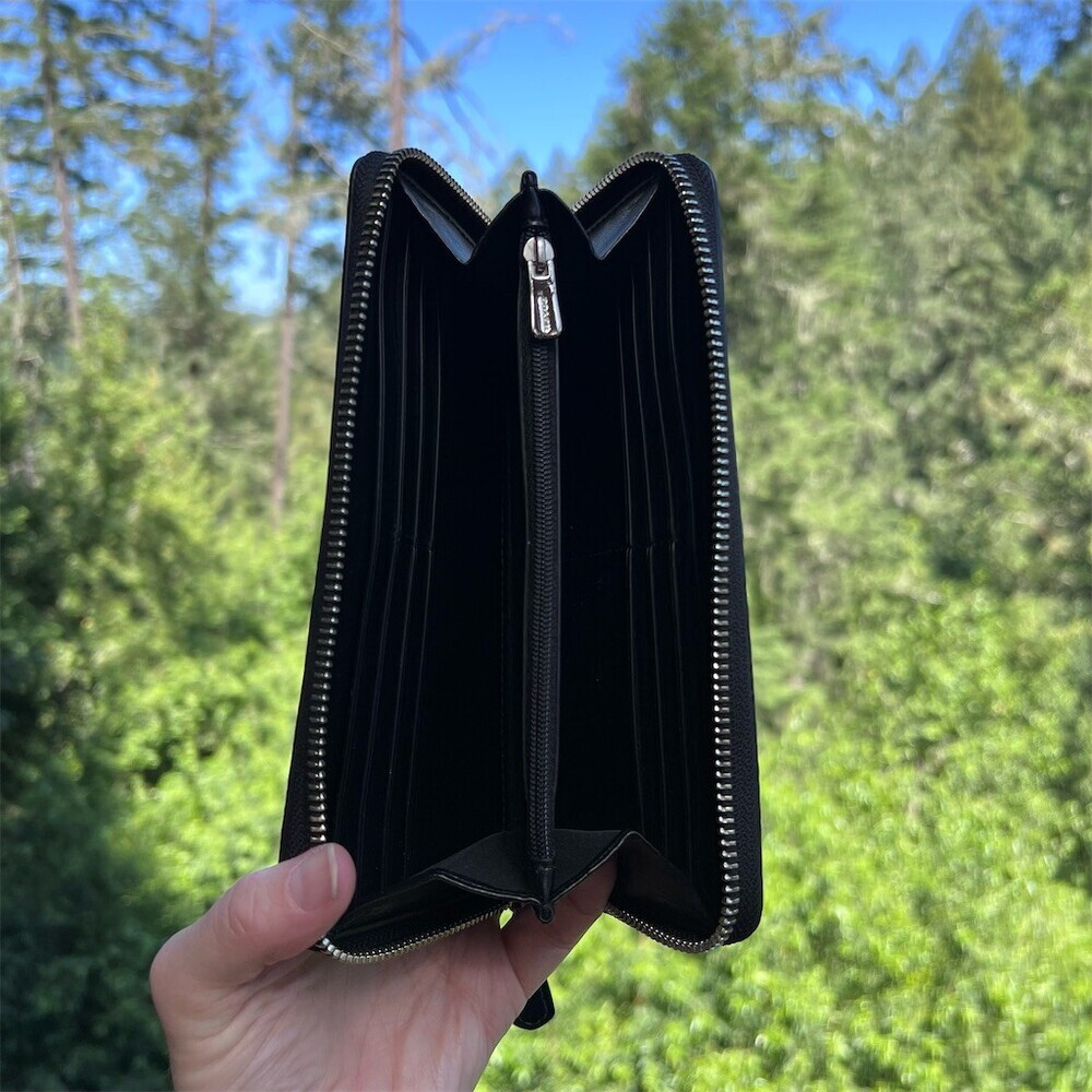 COACH Long Zip-Around Wallet Signature Metallic Black/Gray with Silver Hardware - Picture 3 of 10